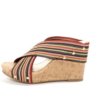 Madden Girl Nautic Bright Multi Striped Wedge Sandals size 10